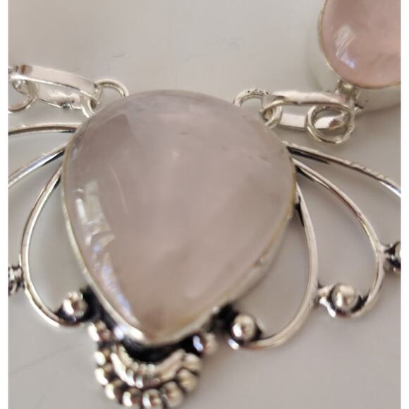 Elegant Rose Quartz Necklace - Sterling Silver Statement Jewelry - Picture 7 of 12